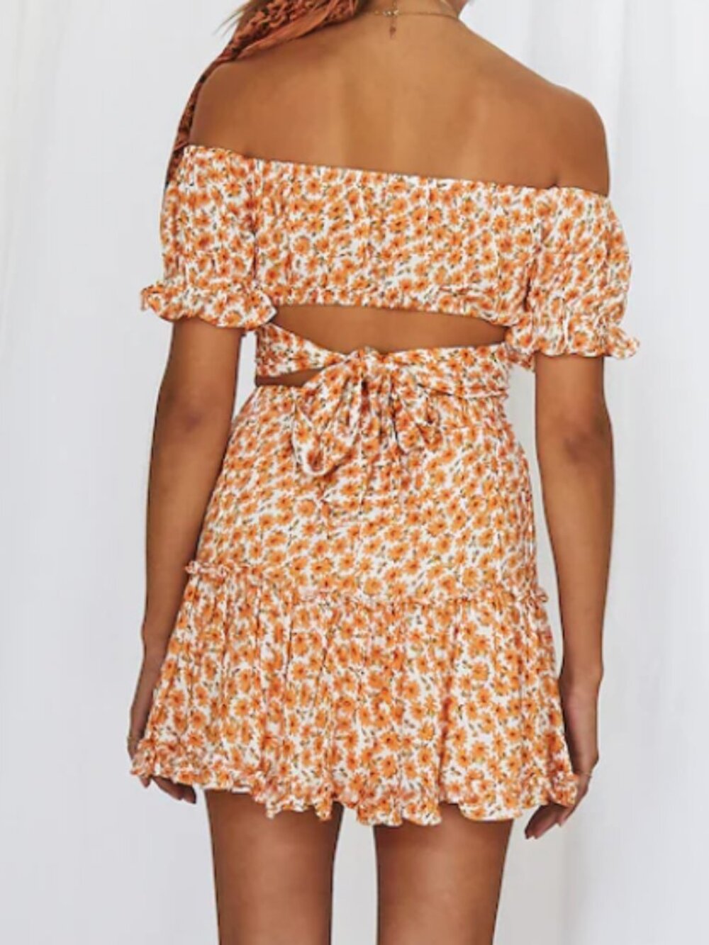 ST70. Women's Floral Off-The-Shoulder Crop‎ Top and Mini Skirt Set - Picture 2 of 5